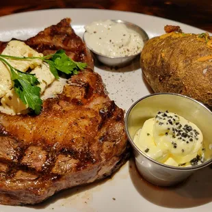 16oz Ribeye with baked potato, $58 - 5 Stars