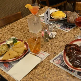 some of our specialties!!  BBQ pork ribs, fresh lake perch and 16 oz. Ribeye.