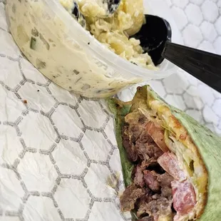 tri tip wrap. potato salad