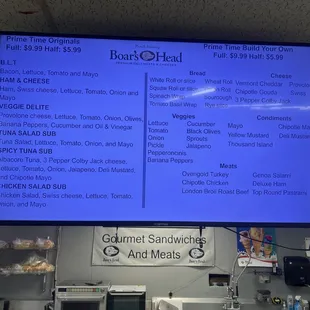 a menu on a large screen