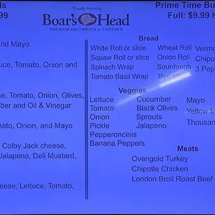menu