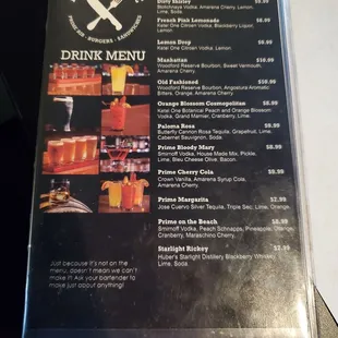 Drink menu