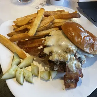 Blue cheese burger with fries