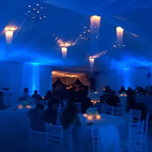 Tent , with drapes and chandeliers