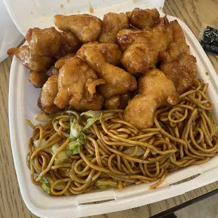 Orange chicken  and House Chow Mein
