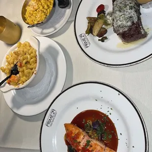 three plates of food on a table