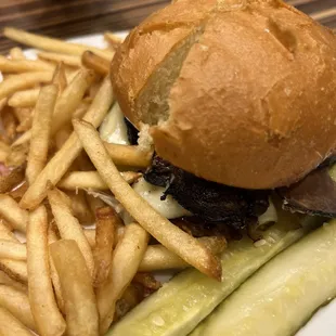 Fungus Humongous-- PrimeBurger, portobello, swiss, grilled onions, mayo