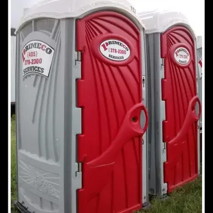 a row of portable toilets
