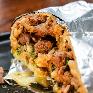 a burrito cut in half