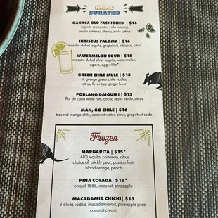 Drink menu