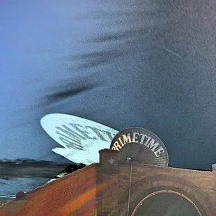 a surfboard on top of a building