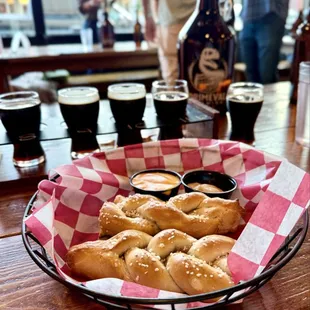 Pretzel with beer cheese and mustard