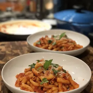 We cooked the rigatoni with her Nonna Bisignano Tomato sauce finished it with Parmesan and fresh basil. Light and sweet.