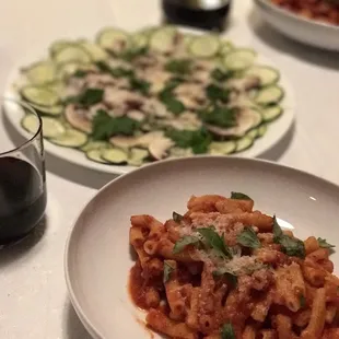 We enjoyed her rigatoni with a simple shaved zucchini and crimini salad.