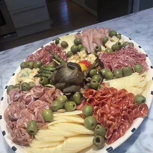 Antipasto platter for 10! Outstanding cheeses, meats and grilled veggies!