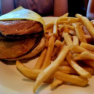 Western cheeseburger and fries