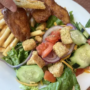 Fish and chips and side salad