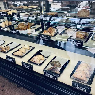 a display of pastries in a bakery
