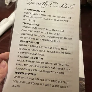 Cocktail menu