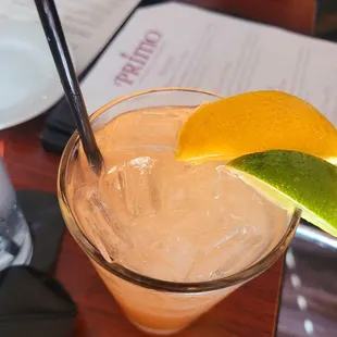 Grapefruit and orange crush. All crush and a squeeze of juice! Yum.