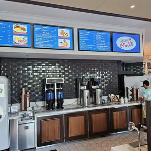 a restaurant counter with menus