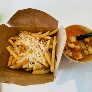 Tomato basil soup &amp; Romano herb fries