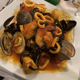 Linguine al Nero Cioppino so very good!