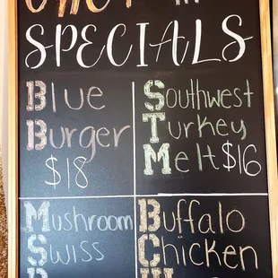 a menu on a blackboard
