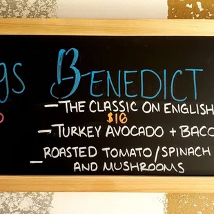 a menu for eggs benedict
