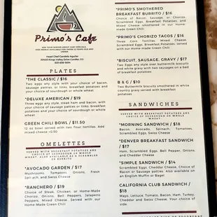 a menu for a restaurant