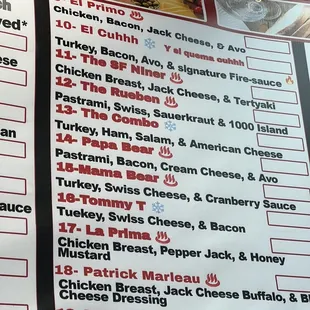 Menu, lots of choices