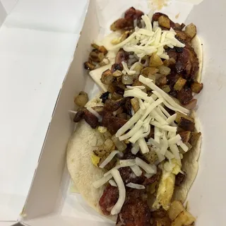 Breakfast Bacon, Egg, Potato, Bean and Cheese Burrito