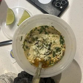 Birria and Cheese Ramen Noodles with Jalapeo, Onions, and Cilantro