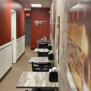 a row of tables in a restaurant