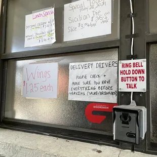 Delivery pick up info at window