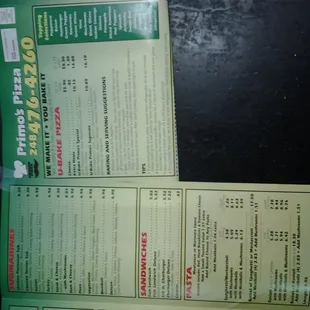 Primo's menu