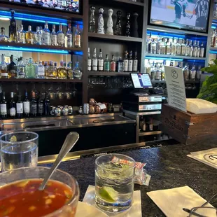 Sitting bar side huge selection of tequila !!