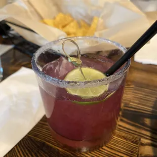 Blackberry Margarita with sugar rim