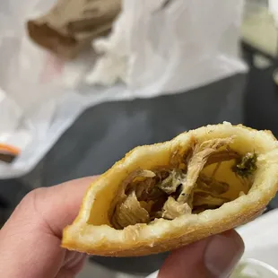 Inside the shredded chicken empanada