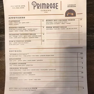 Menu of the night!