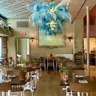 a dining room with tables and chairs