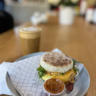 Sweetheart breakfast sandwich and a cardamom coconut milk latte. So good!