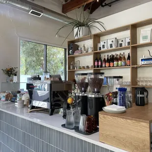 a coffee bar with a variety of coffees