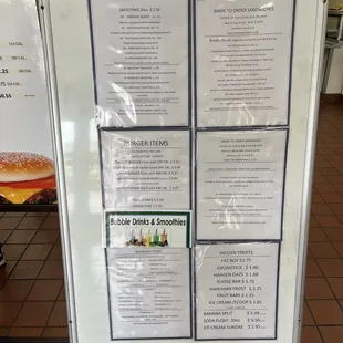 the menu for the restaurant