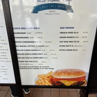 a menu of a burger and fries