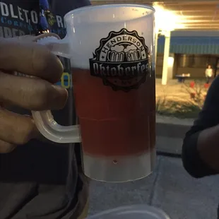 You get a free plastic stein and beer with ticket entrance.