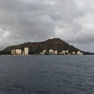 Diamond head in the distance from the boat