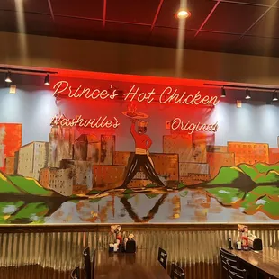 a mural in a restaurant