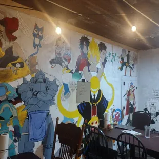 Art on restaurant walls. Very creative