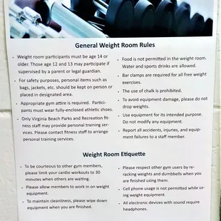 These are the general rules to follow in the weight room.  Photo taken June 30, 2018.